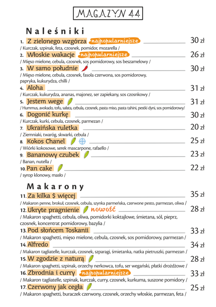 Magazyn Inspiracji menu - naleśniki i makarony