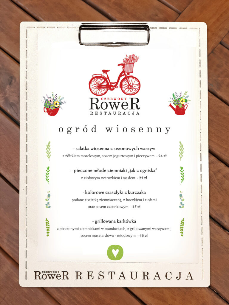 Czerwony Rower w Grudziądzu menu restauracyjne.